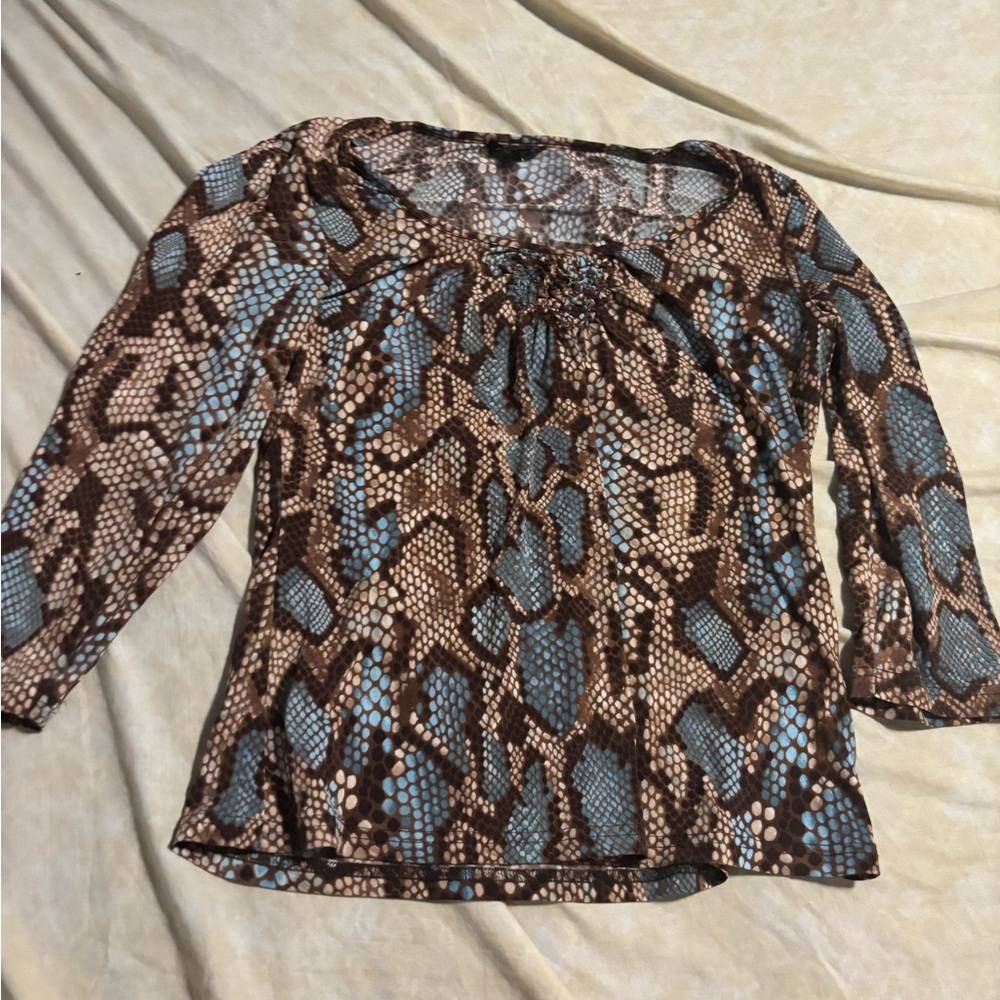 Spense Brown & Blue Snake Print Long-Sleeve Scoop Neck Top